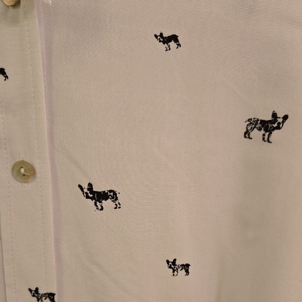 Jane and Delancey White Button Down Shirt with Black Print of Boston Terriers - Picture 2 of 2